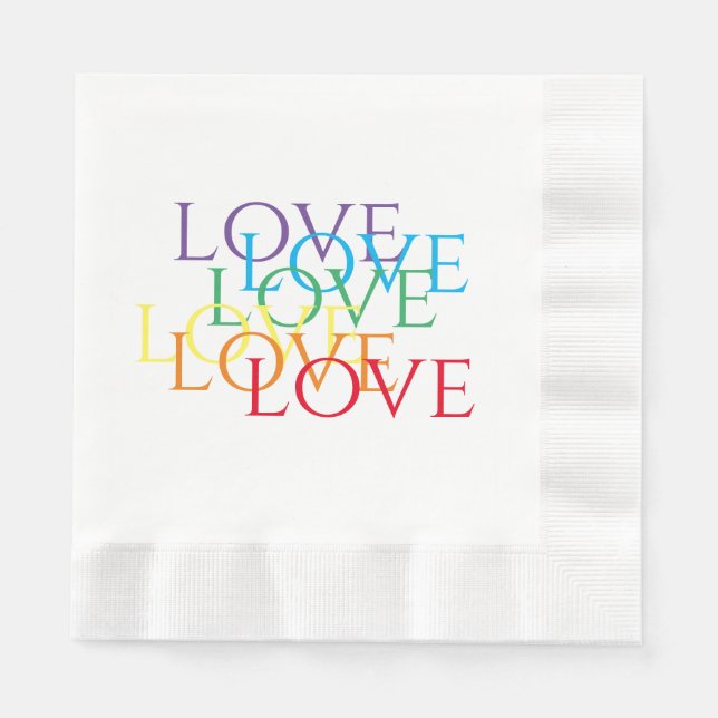 RAINBOW LOVE Coined Luncheon Paper Napkins  (Front)