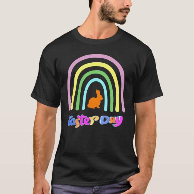 Rainbow Love Easter Bunny Leopard Graphic Easter D T-Shirt (Front)