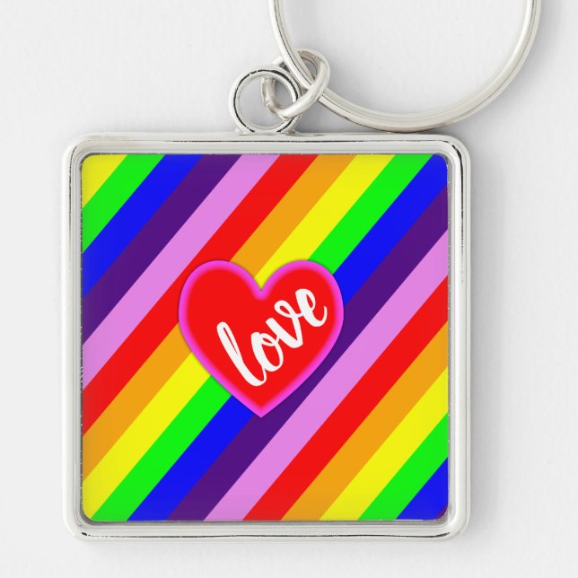 Rainbow Love Heart Classic Pride Dynamic Stripes Keychain (Front)