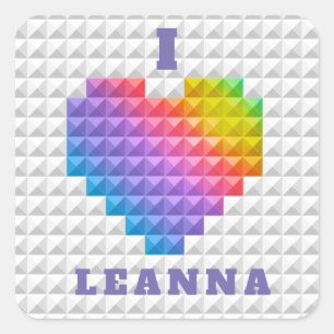 Rainbow Love Heart Geometric Pattern Personalized Square Sticker