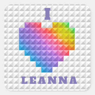 Rainbow Love Heart Geometric Pattern Personalized Square Sticker