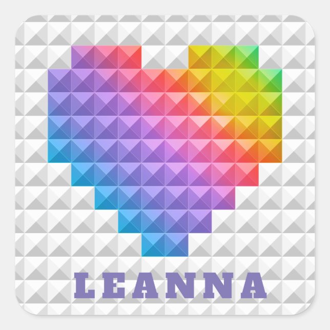 Rainbow Love Heart Geometric Pattern Personalized Square Sticker (Front)