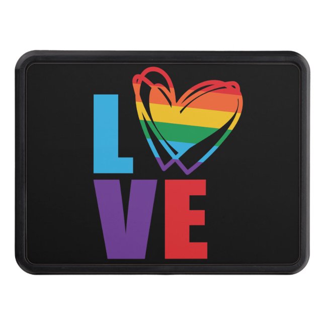 Rainbow Love Heart LGBTQ Support  Trailer Hitch Cover (Front)