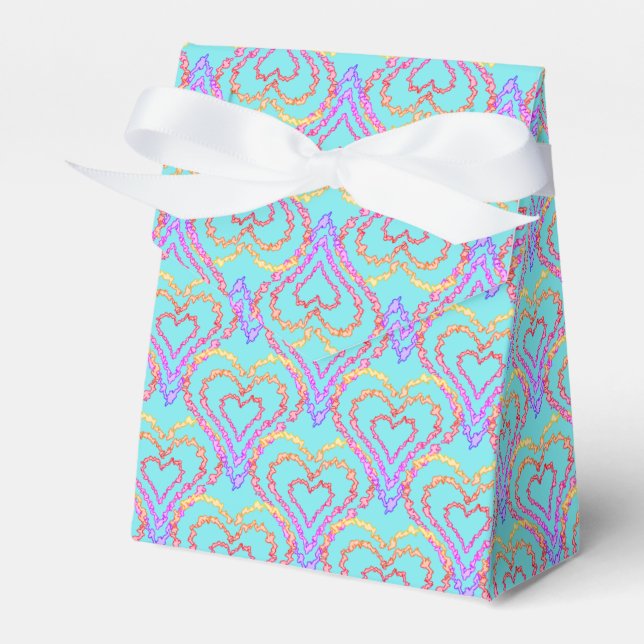 Rainbow Love Heart Pattern Over Light Teal   Favor Box (Front Side)
