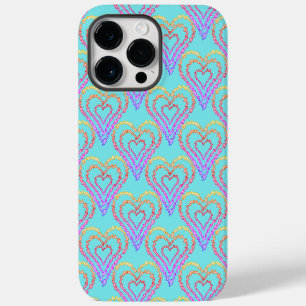 Rainbow Love Heart Pattern Over Light Teal iPhone 14 Pro Max Case