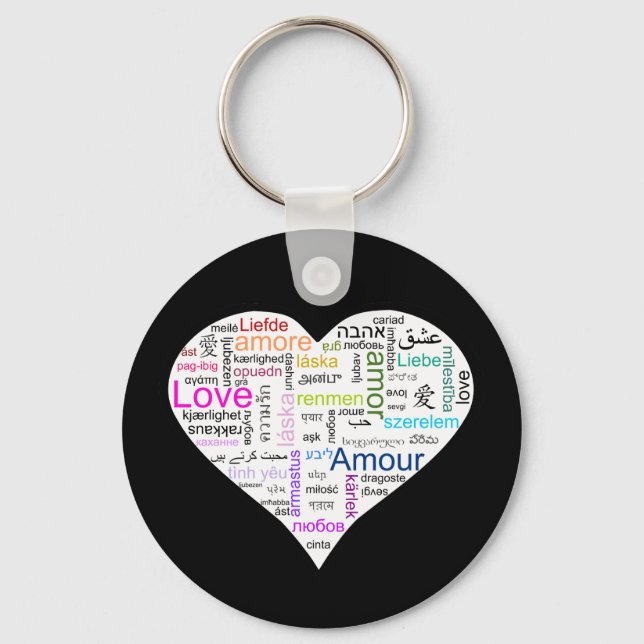 Rainbow Love Heart Typography Keychain (Front)