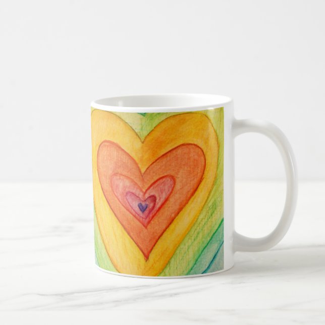 Rainbow Love Hearts Art Coffee Mug Cup (Right)