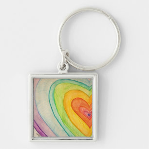 Rainbow Love Hearts Art Inspirational Keychain