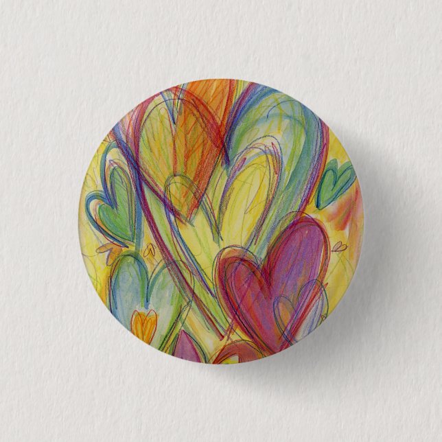 Rainbow Love Hearts Button or Lapel Pins (Front)