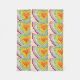Rainbow Love Hearts Cozy Fleece Throw Blanket
