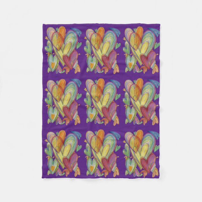 Rainbow Love Hearts Cozy Fleece Throw Blanket (Front)