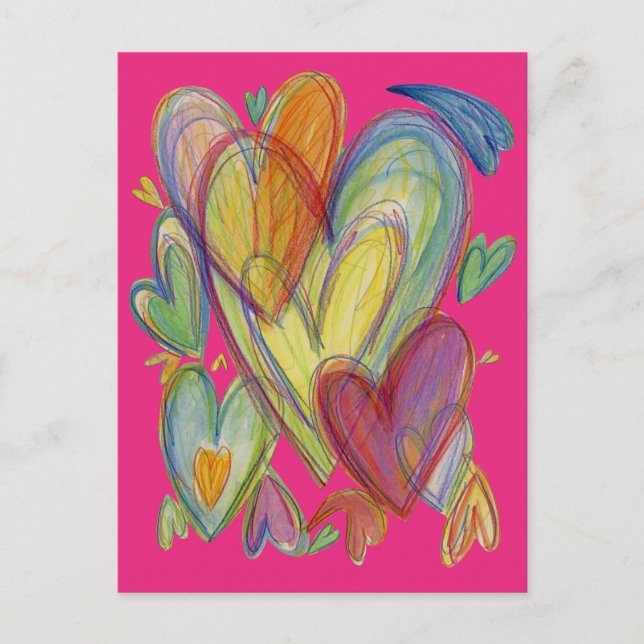 Rainbow Love Hearts Custom Art Postcards (Front)