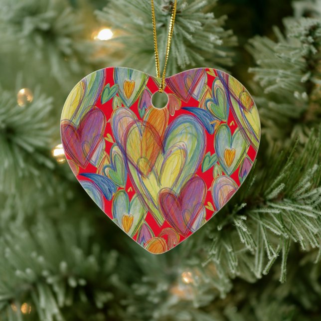 Rainbow Love Hearts Holiday Pendant Gift Ornament (Tree)