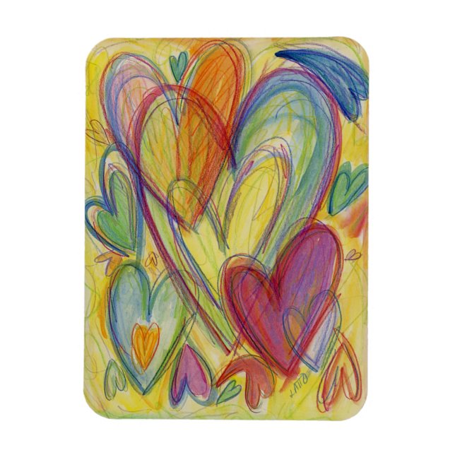 Rainbow Love Hearts Inspirational Fridge Magnet (Vertical)
