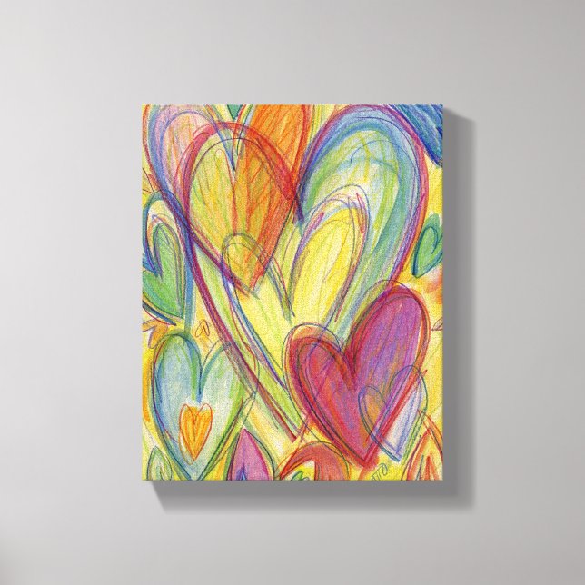 Rainbow Love Hearts Painting Canvas Art Print (Front)