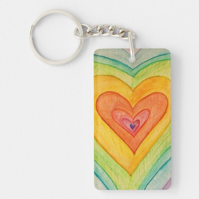 Rainbow Love Hearts Word Art Custom Keychain (Front)
