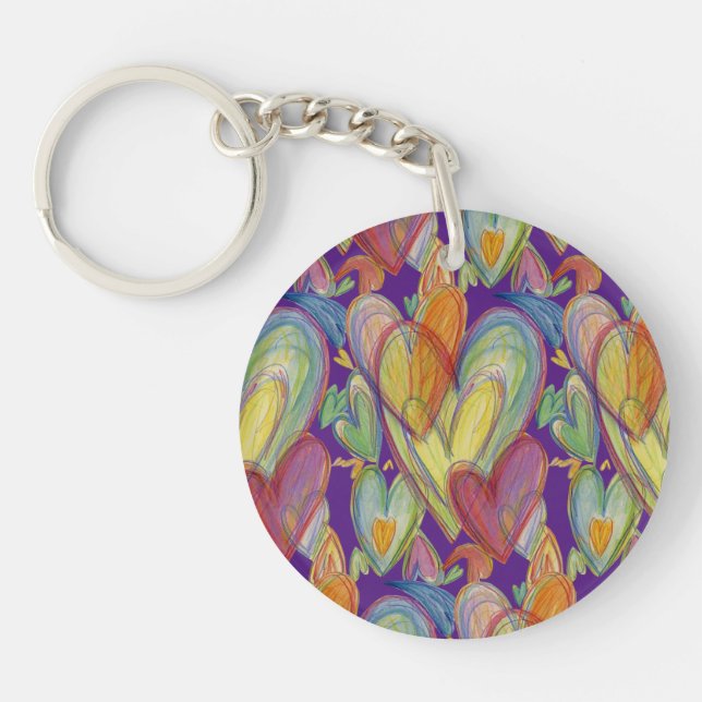 Rainbow Love Hearts Word Art Custom Porte - clé (Devant)