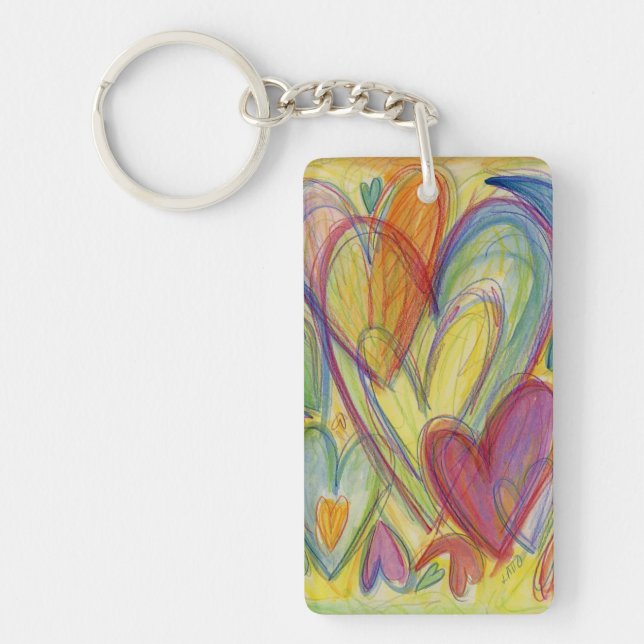 Rainbow Love Hearts Word Art Porte - clé personnal (Devant)