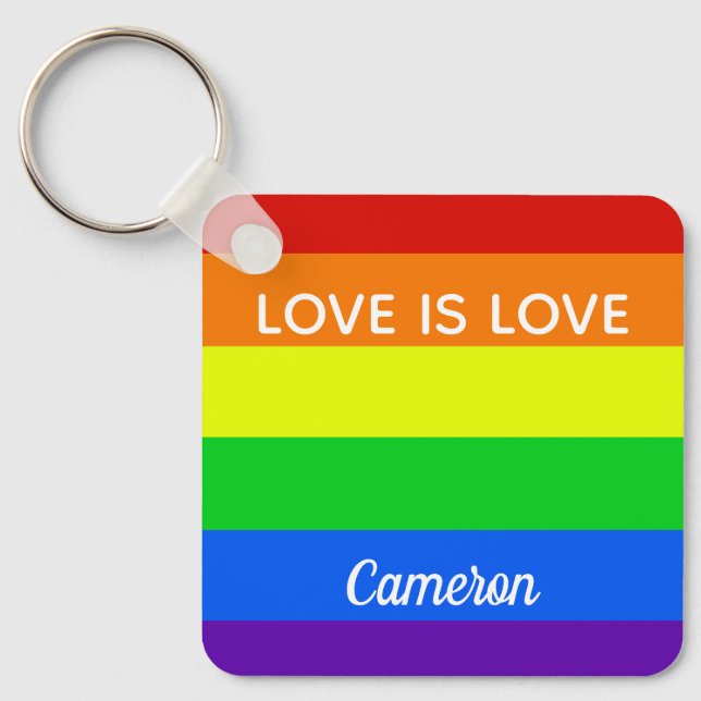 Rainbow Love is Love Gay Pride Custom LGBTQ Keychain (Front)