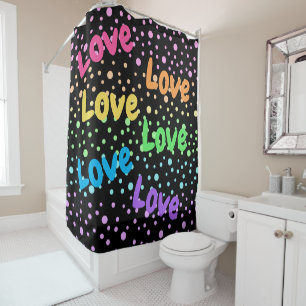 Rainbow Love, Love and Dots Shower Curtain