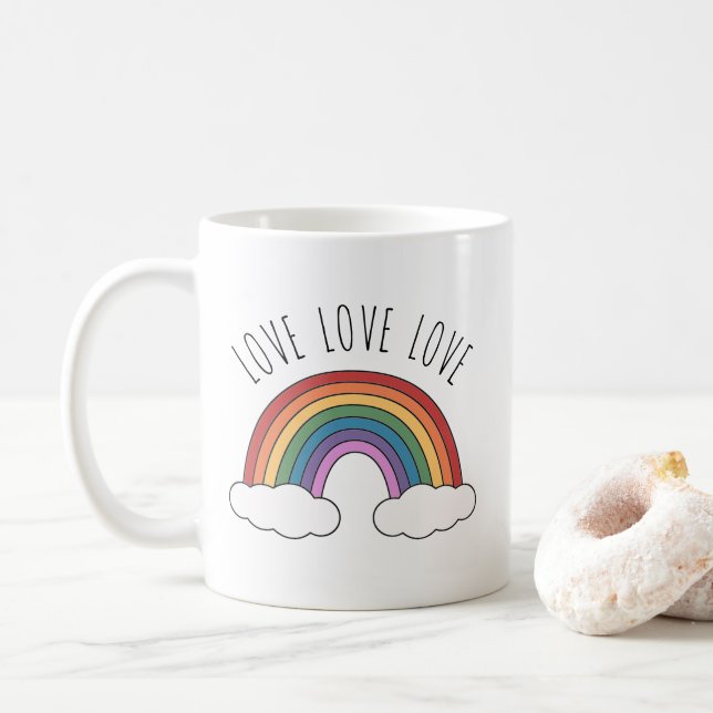 Rainbow Love Love Love Coffee Mug (With Donut)