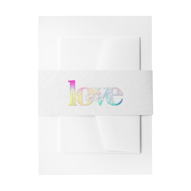 Rainbow Love On Embossed Invitation Belly Band (Front Example)