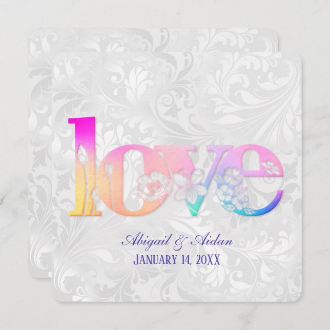 Rainbow Love On Wedding Satin Invitation (Front/Back)