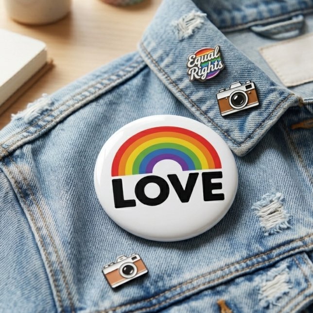 Rainbow Love Pride Equality Support Word Art 4 Inch Round Button (Creator Uploaded)
