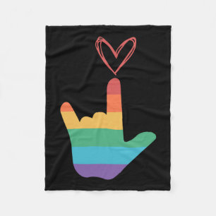 Rainbow Love Symbol Deaf Fleece Blanket