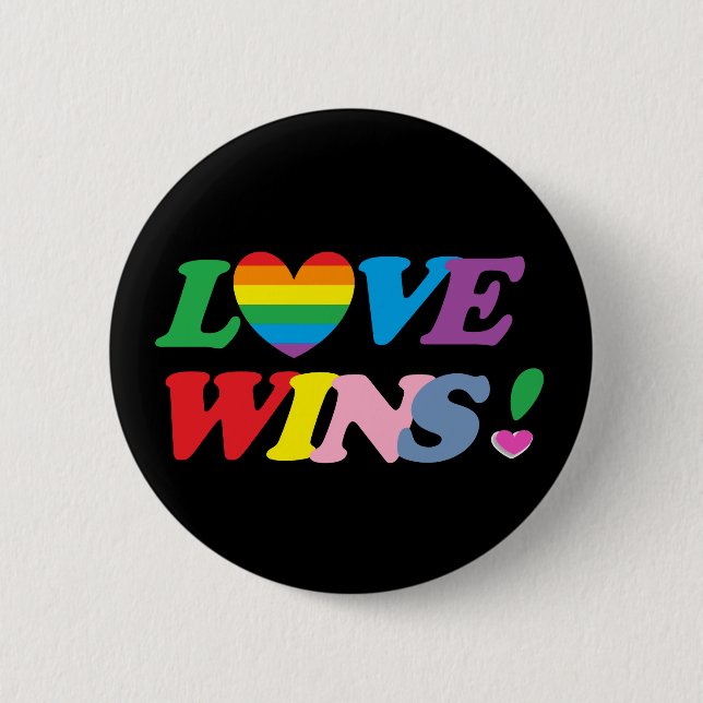 Rainbow Love Wins Heart LGBT 2 Inch Round Button (Front)