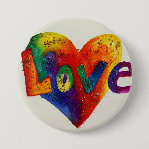 Rainbow Love Word Art Painting Button or Pin