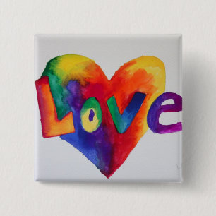 Rainbow Love Word Art Painting Button or Pin