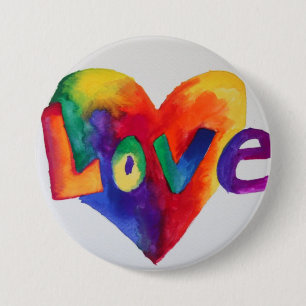 Rainbow Love Word Art Painting Button or Pin