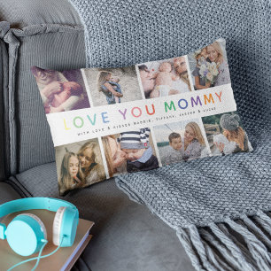 Rainbow 'LOVE YOU MOMMY' Photo Collage Keepsake Lumbar Pillow
