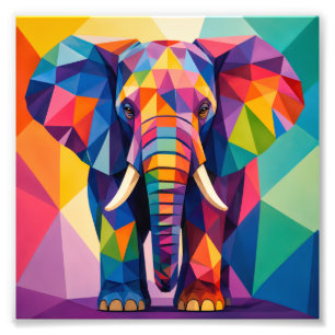 RAINBOW LOW-POLY ELEPHANT MOSAIC ART PHOTO PRINT