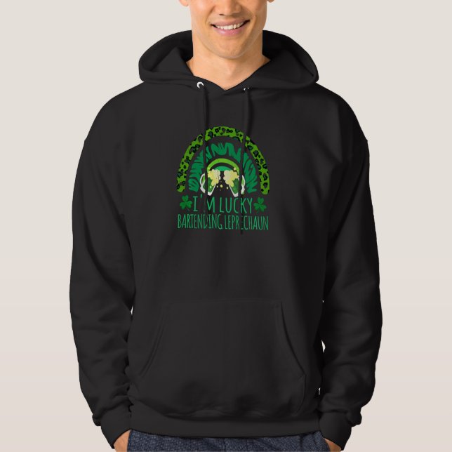 Rainbow Lucky Bartending Leprechaun Bartender St P Hoodie (Front)