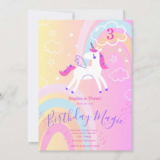 Rainbow Magic Unicorn Birthday Party Invitation (Front)