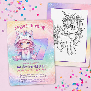 Rainbow magical Unicorn whimsicle 7th birthday Invitation