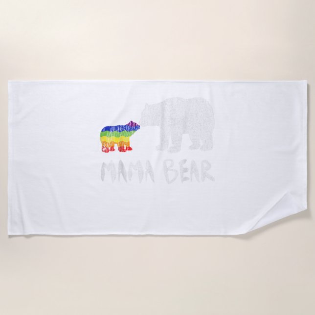 Rainbow Mama Bear Always Forever Love Support Prid Beach Towel (Front)