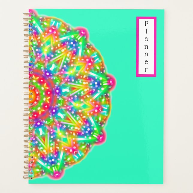 Rainbow Mandala Aqua Boho Planner (Front)