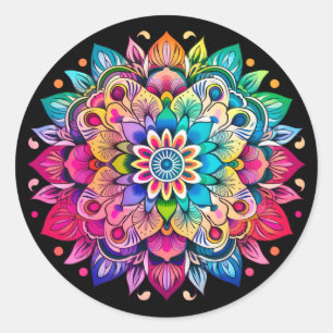 Rainbow Mandala / Flower Design  Classic Round Sticker