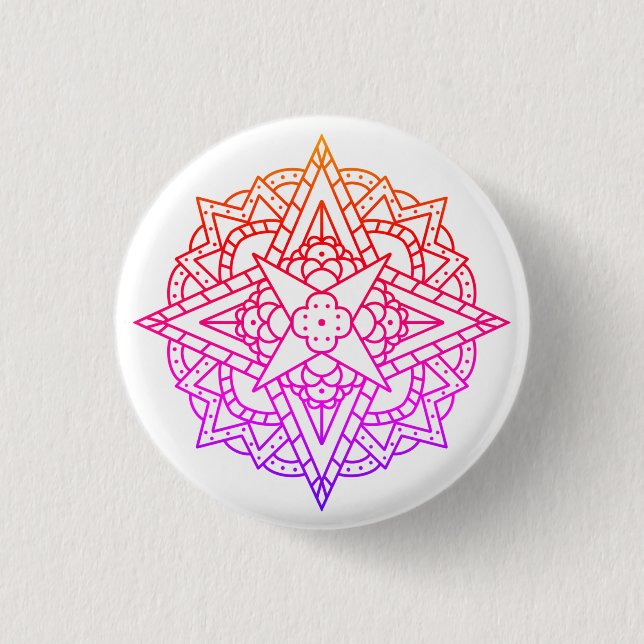 Rainbow Mandala Geometrical Design 1 Inch Round Button (Front)