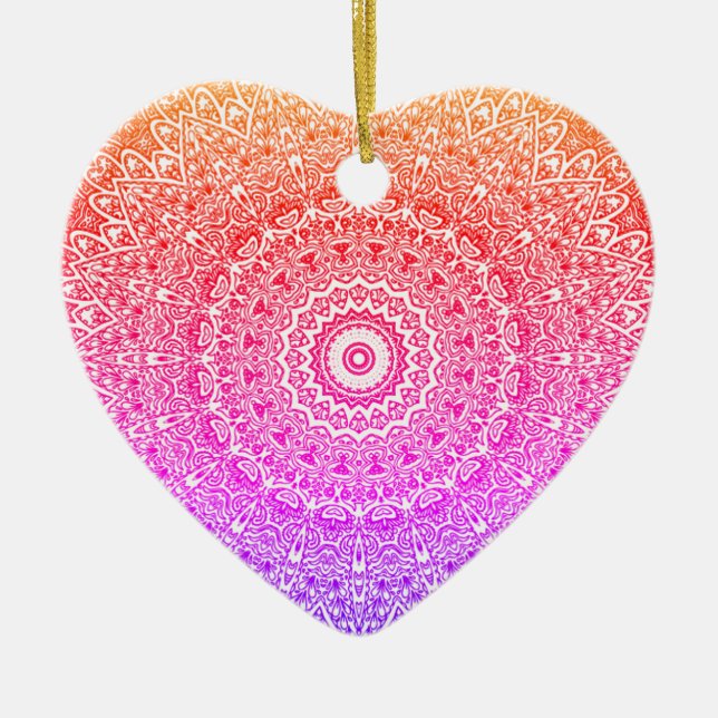 Rainbow Mandala Heart Boho Decor / Gift Ceramic Ornament (Front)