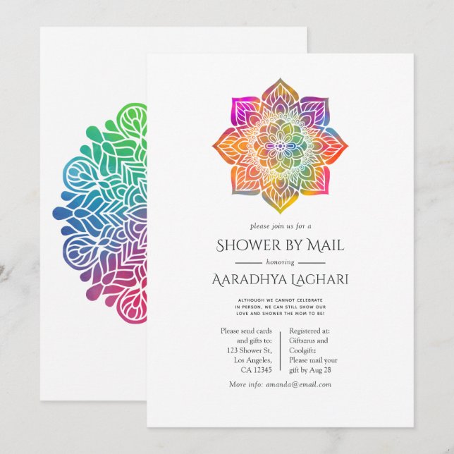 Rainbow Mandala Indian Shower by Mail Invitation (Front/Back)