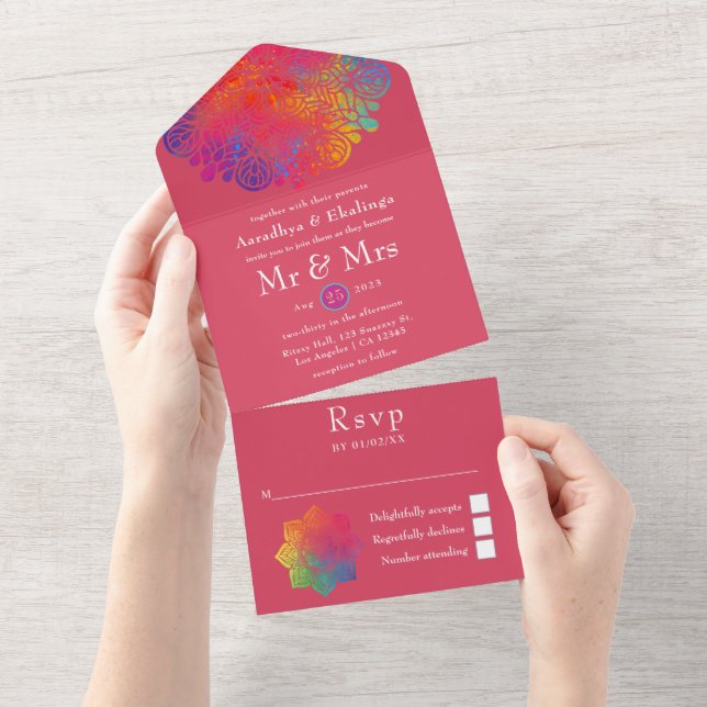 Rainbow Mandala Indian Wedding All In One Invitati Invitation (Tearaway)