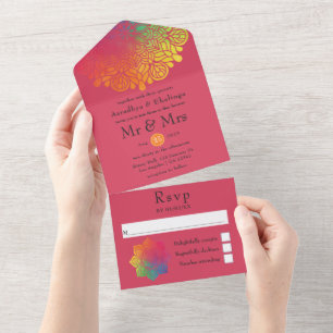 Rainbow Mandala Indian Wedding All In One Invitation
