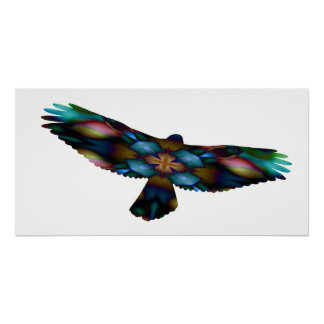 Rainbow Mandala Kaleidoscope Hawk in Flight Poster