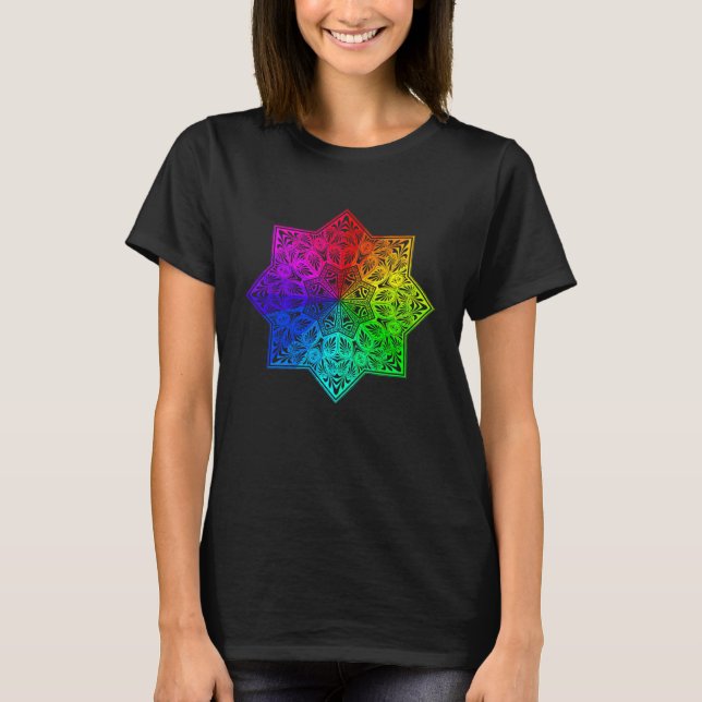 Rainbow Mandala Lotus Flower Sacred Geometry Yoga  T-Shirt (Front)