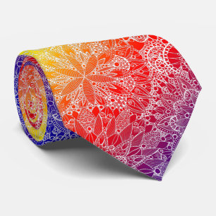 Rainbow Mandala Pattern Neck Tie