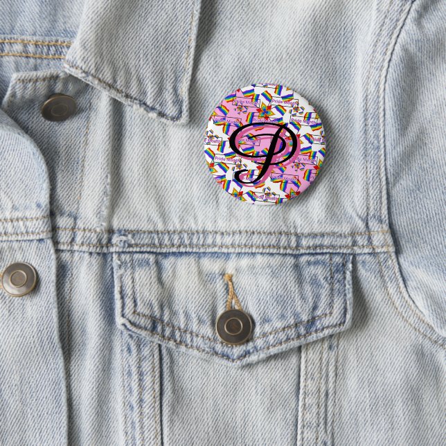Rainbow Mandala Pride Monogram - Vibrant Geometric 2 Inch Round Button (In Situ)